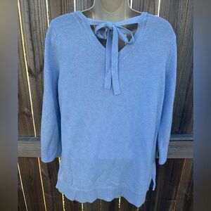 Talbots Light Blue Pima Cotton Sweater with Tie-Back - Medium